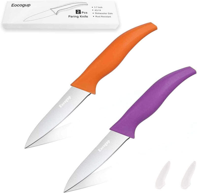 Eocogup Paring Knife,3.7 inch Fruit and Vegetable Knife,Stainless Steel Dishwasher Safe Rust Proof Super Sharp,Comfortable Bigger Handle,PP Plastic Colors Handle(Set of 2) - Image 1